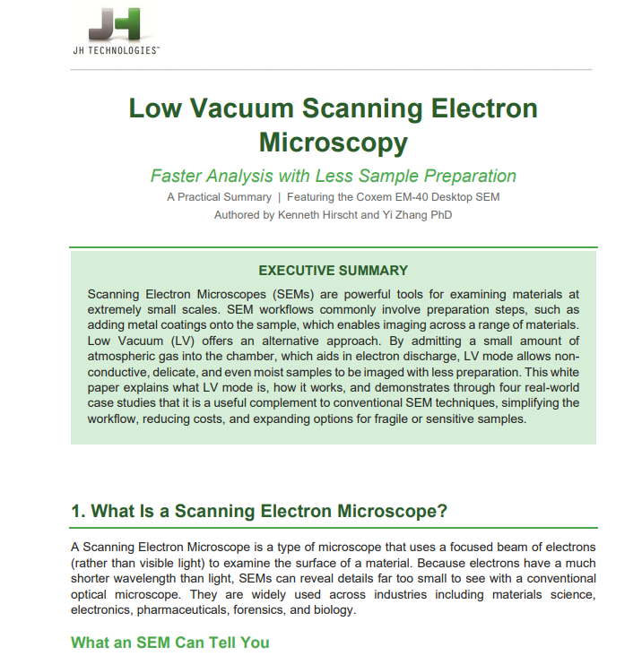 Low vacuum scanning electron microscopy white paper cover image